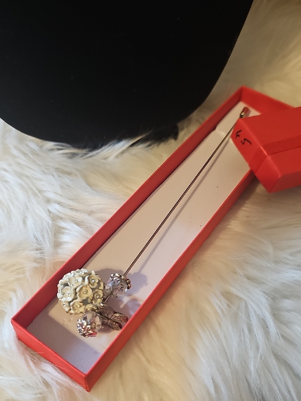 Homemade Vintage Upcycled Wedding Hat Pin in Silver and Cream #65 One Of A Kind